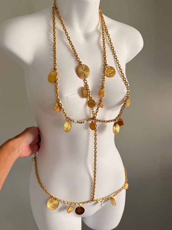 Paco Rabanne Jewelry - PACO RABANNE Incredible Harness Necklace Body Chain Brass/Gold NWT $860 Rare!!